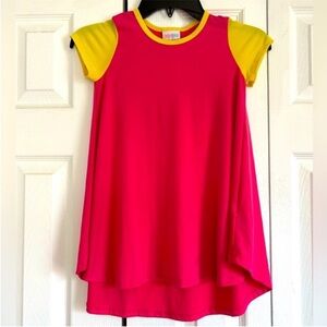 Girls Lularoe Pink and Yellow Cap Sleeve Dress